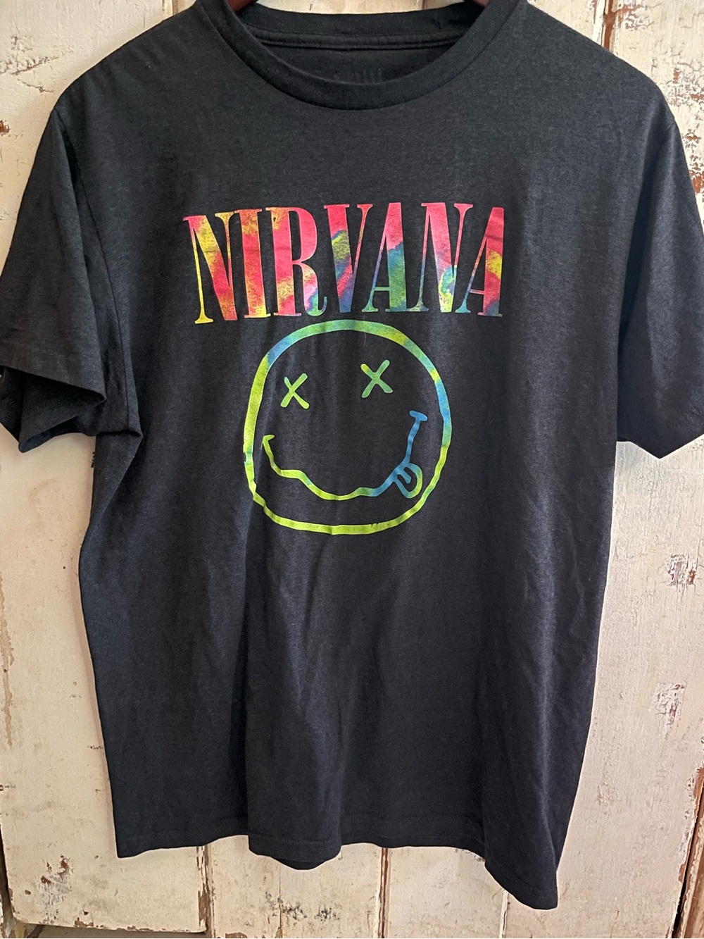 Nirvana Black Smiley Tie-Dye Logo Band Tee